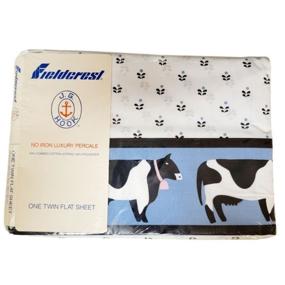 Vintage Fieldcrest J.G. Hook luxury percale‎ no iron NEW twin sheet cows …